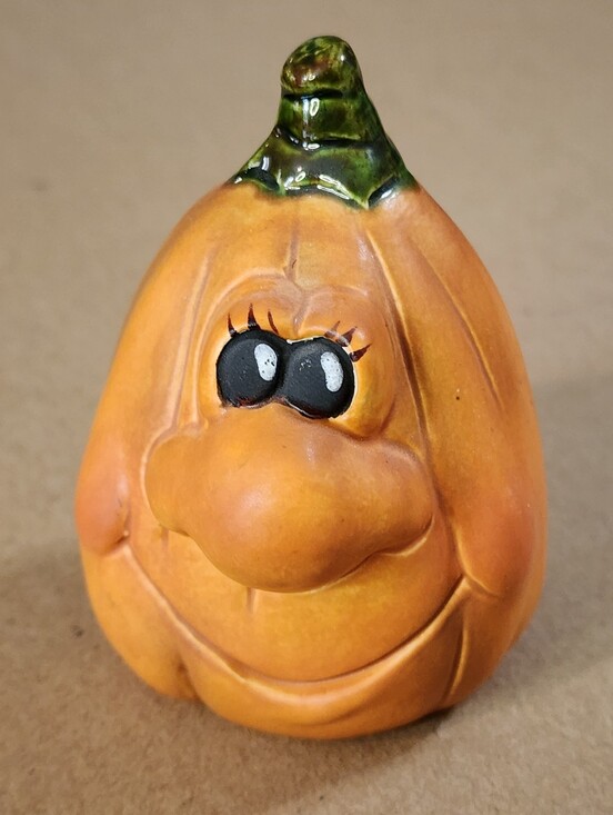 Hand Crafted Other - Halloween Ceramic Anthropomorphic Pumpkin Silly Face Handpainted 3.75" Decorativ